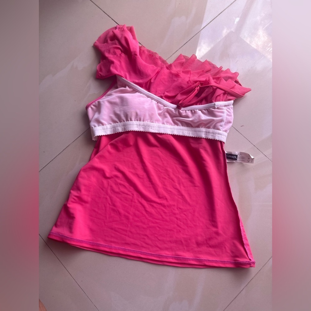 Be Creative swim top Women's Pink One-Shoulder Ruffle Top size 12 - Picture 6 of 16